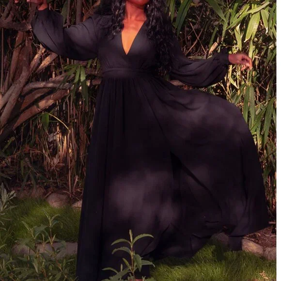 La Femme en Noir Belladonna Maxi Dress in Black - Size Medium NWOT - Picture 2 of 9